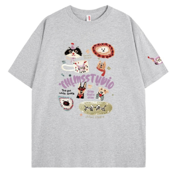 印花貓狗插畫寬鬆T恤(多款可選)