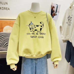 斑點貓刺繡加絨上衣(多色可選)