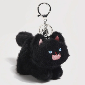 炸毛貓會搖尾巴鑰匙圈-黑色