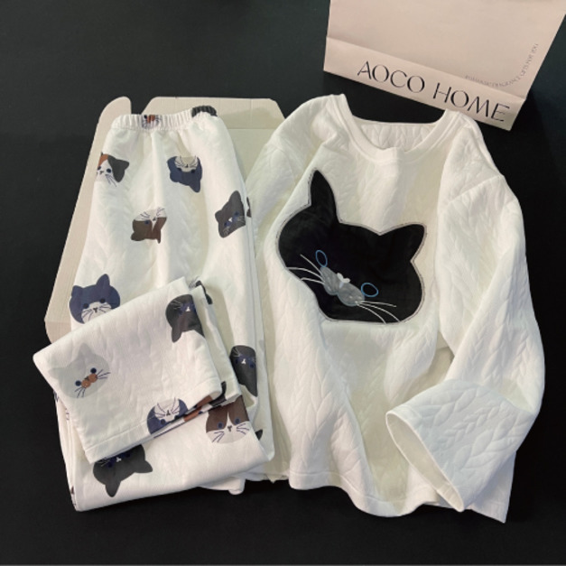 黑貓空氣棉秋冬季長袖睡衣(多尺寸可選)