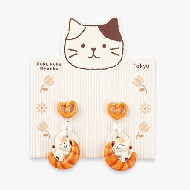 福貓 可愛貓咪牛角麵包耳環