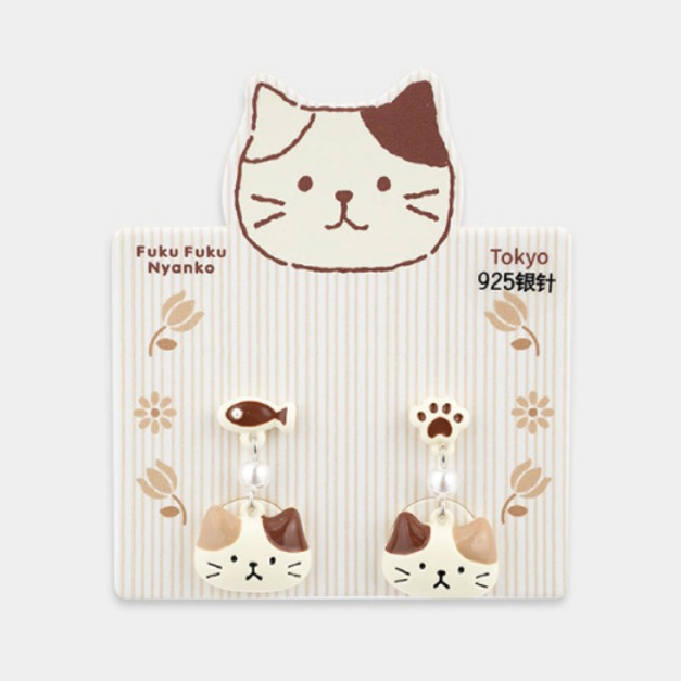 Fuku 福貓 奶酪貓頭吊墜耳環