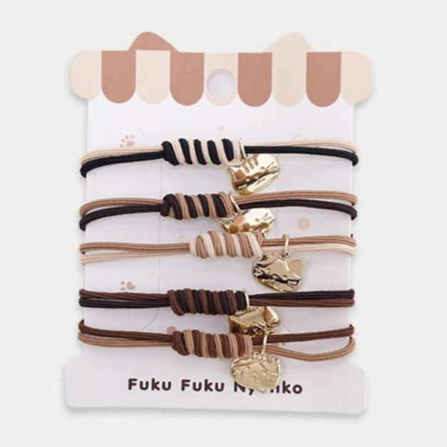 福貓 蝴蝶結焦糖髮繩5入