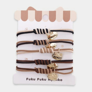 福貓 蝴蝶結焦糖髮繩5入