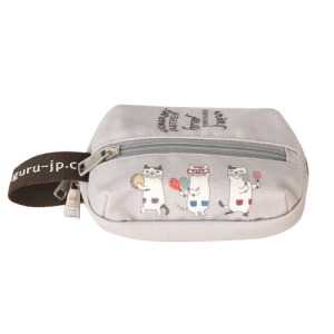 Kusuguru 刺繡舞動貓咪手提零錢包(三色可選)