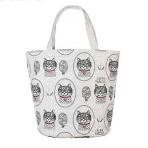 Kusuguru 刺繡貓咪織提花單肩手提包 (兩款可選)