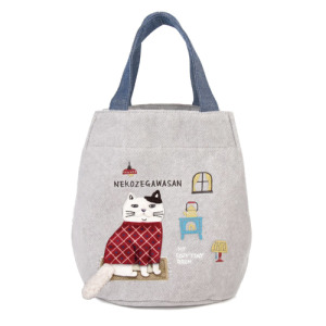 Kusuguru 刺繡胖貓搖粒絨水桶手提包(兩色可選)