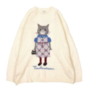 Kusuguru 蜜豆奶貓圓領毛衣(兩色可選)