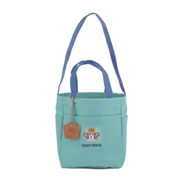 Kusuguru 刺繡眼鏡貓咪帆布單肩手提(兩色可選)