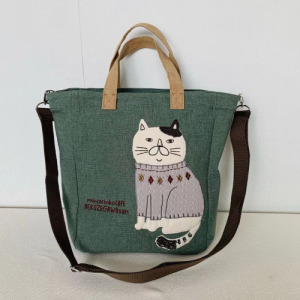 Kusuguru 刺繡胖貓單肩手提包(兩款可選)