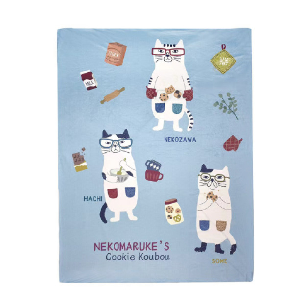 Kusuguru 眼鏡貓法蘭絨單人被套-藍色 150x200cm