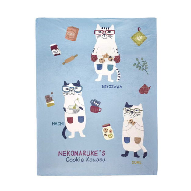 Kusuguru 眼鏡貓法蘭絨單人被套-藍色 150x200cm