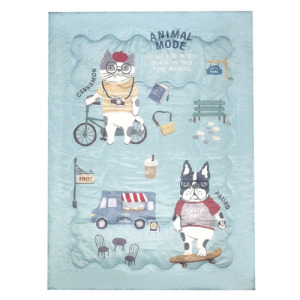 Kusuguru 貓咪單人涼感被-露西保羅藍綠 140×190cm