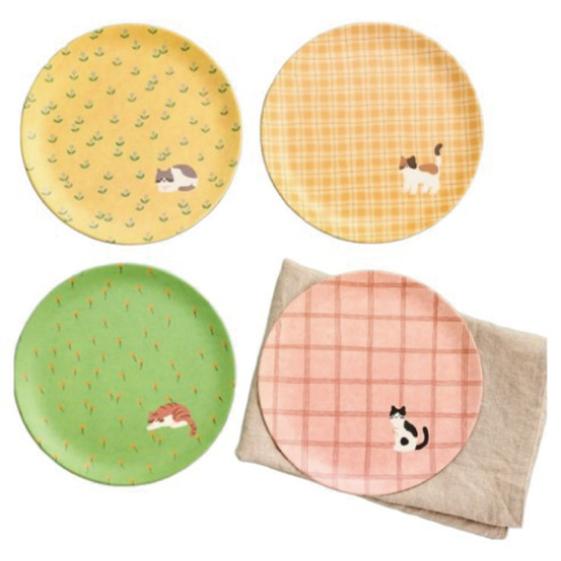 Modern House L 胖貓野花竹纖維圓形盤子四件組