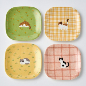 Modern House L 胖貓野花竹纖維點心托盤四件組