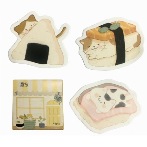 猫咪盒裝貼纸45張-日式壽司貓