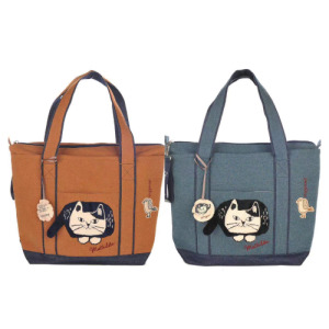 日系 Kusuguru 刺繡爬貓手提包(兩色可選)