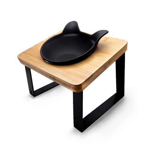 喵體工學貓型陶瓷碗架-一口黑色碗