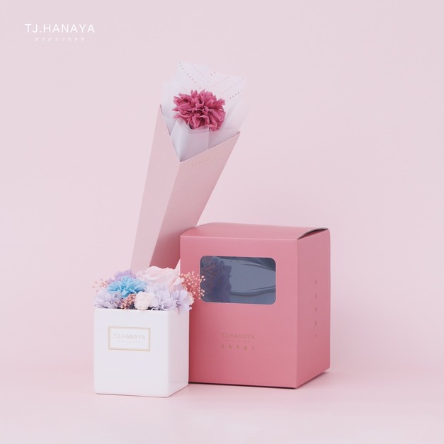永生康乃馨禮盒｜單朵方盆