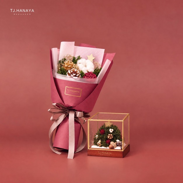 聖誕優惠組合｜花束玻璃盒組
