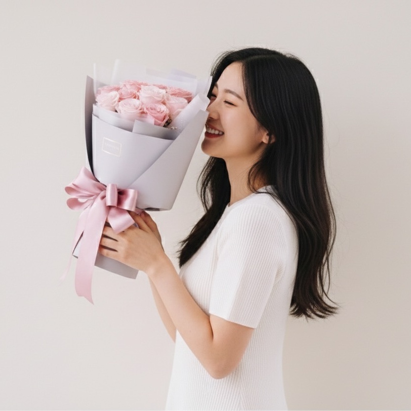 情人節粉色花束推薦-粉玫瑰花束-曖昧送花