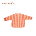 『缺貨』【Grech&Co】防水長袖圍兜 粉棕條紋
