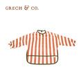 『缺貨』【Grech&Co】防水長袖圍兜 白棕條紋