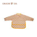 『缺貨』【Grech&Co】防水長袖圍兜 粉綠格紋