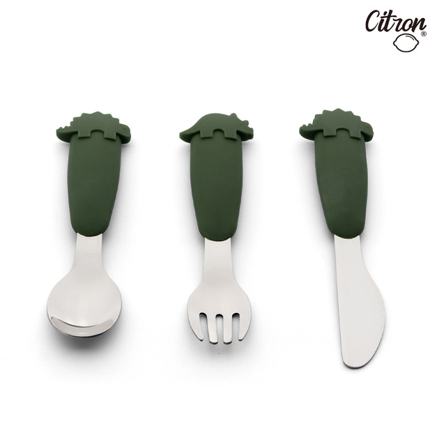 『缺貨』【Citron】幼兒餐具三件組_森林綠