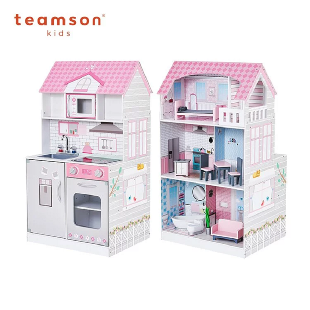 【Teamson kids】艾芮兒奇境2合1木製娃娃屋廚房組