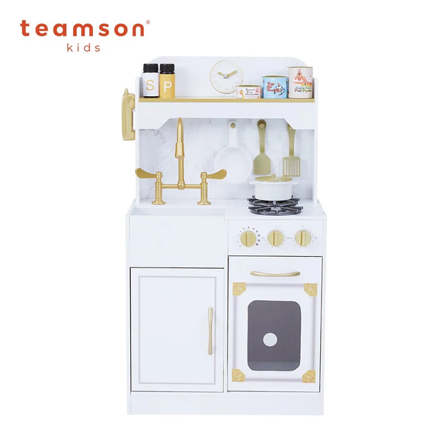 【Teamson kids】小廚師凡爾賽精緻木製玩具廚房(附11配件) -白金款