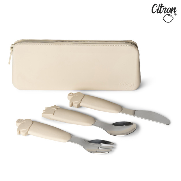 『缺貨』【Citron】幼兒餐具隨行組_天鵝 (含刀、叉、湯匙、多功能矽膠袋)