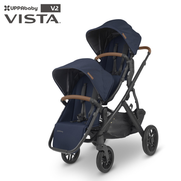 『福利品特賣會-無盒/瑕疵』【UPPAbaby】VISTA V2雙寶推車-海軍藍31(內含:防蚊帳*2+擋雨罩*1+贈上座加高器*1+贈車輪反光片(1組4片)）