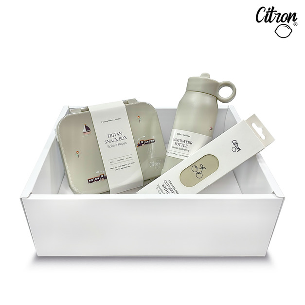 『現貨限量-下單前可先詢問是否有貨』【Citron】經典餐具禮盒(交通工具-三層保溫瓶_250ml+點心盒+兒童餐具四件組_奶油白)