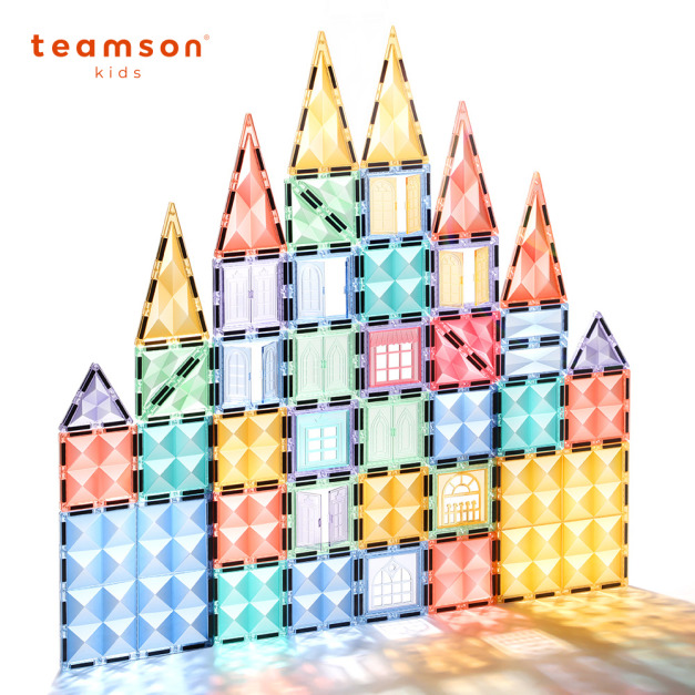 『加碼下單禮:即日起~9/6』【Teamson kids】奇幻水晶鑽石磁力片車子豪華組-100psc(下單贈湯姆貓與傑利鼠筆電玩具組)