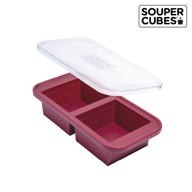 『新品預購-8月中下旬出貨』【Souper Cubes】多功能食品級矽膠保鮮盒2格_酒紅色(500ML/格)