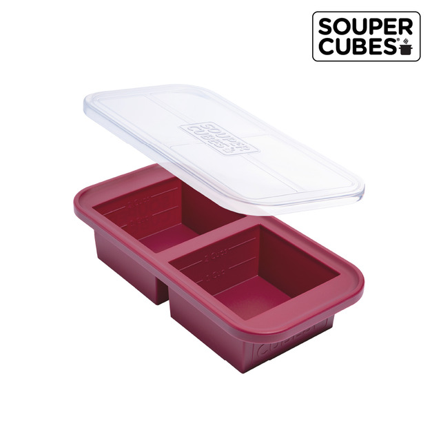 『新品現貨』【Souper Cubes】多功能食品級矽膠保鮮盒2格_酒紅色(500ML/格)