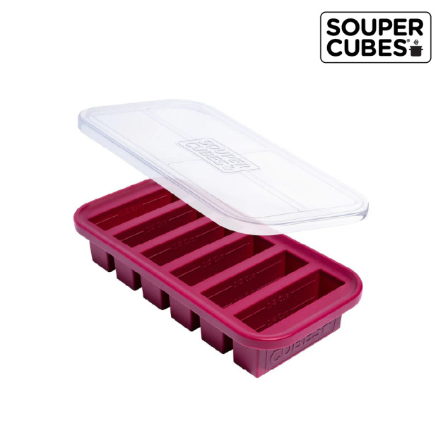 『新品預購-8月中下旬出貨』【Souper Cubes】多功能食品級矽膠保鮮盒6格_酒紅色(125ML/格)