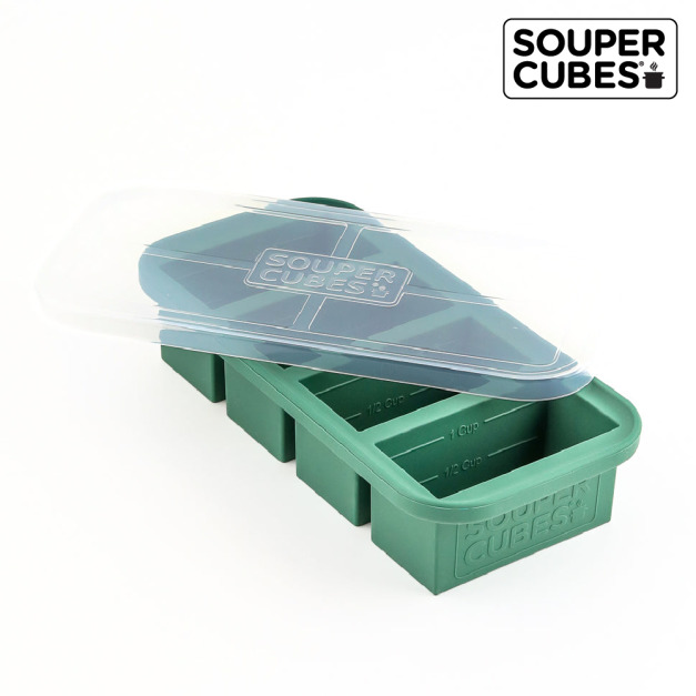 『新品預購-4月中下旬到貨』【Souper Cubes】多功能食品級矽膠保鮮盒4格_霧松綠(250ML/格)