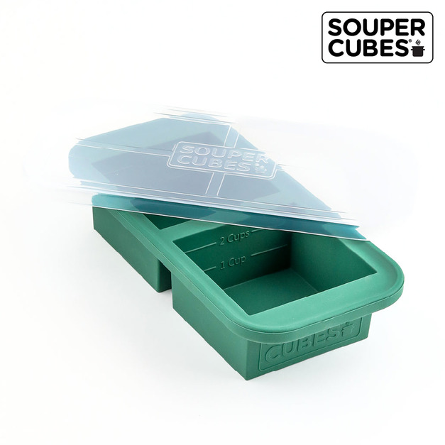 『新品預購-4月中下旬到貨』【Souper Cubes】多功能食品級矽膠保鮮盒2格_霧松綠(500ML/格)