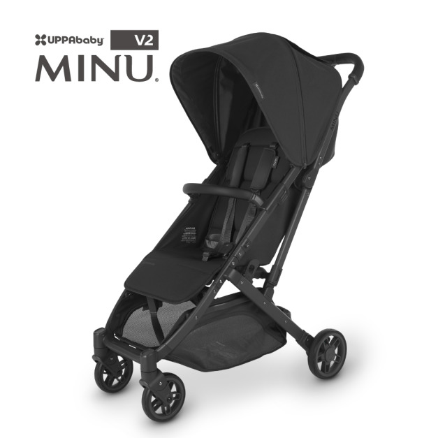 『福利品特賣會-無盒/瑕疵』【UPPAbaby】MINU V2魅力都會時尚推車-黑色啞光37(含:前扶手防撞桿+擋雨罩)