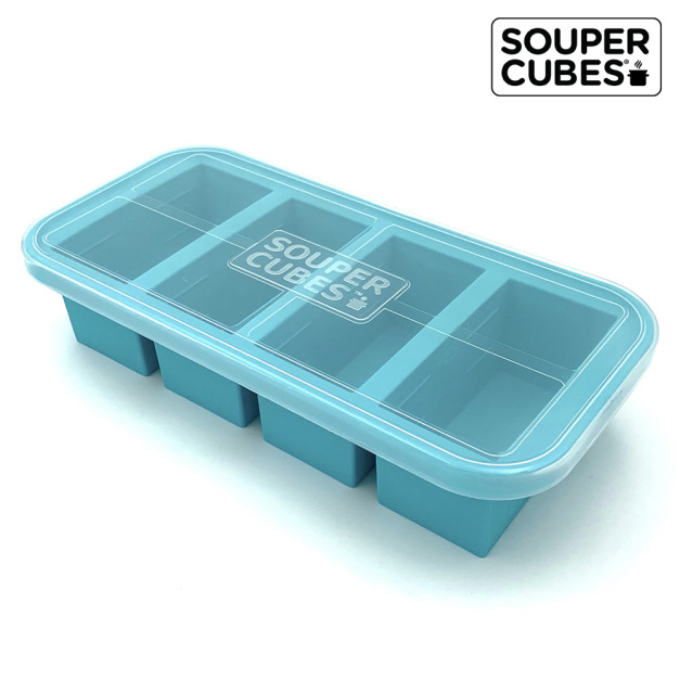 【Souper Cubes】多功能食品級矽膠保鮮盒4格_湖水綠(250ML/格)