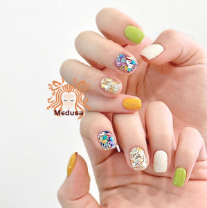 美杜莎 穿戴甲 夏日冰砂 美甲F （可訂作足甲） （預設 短方圓款約1.3 cm）