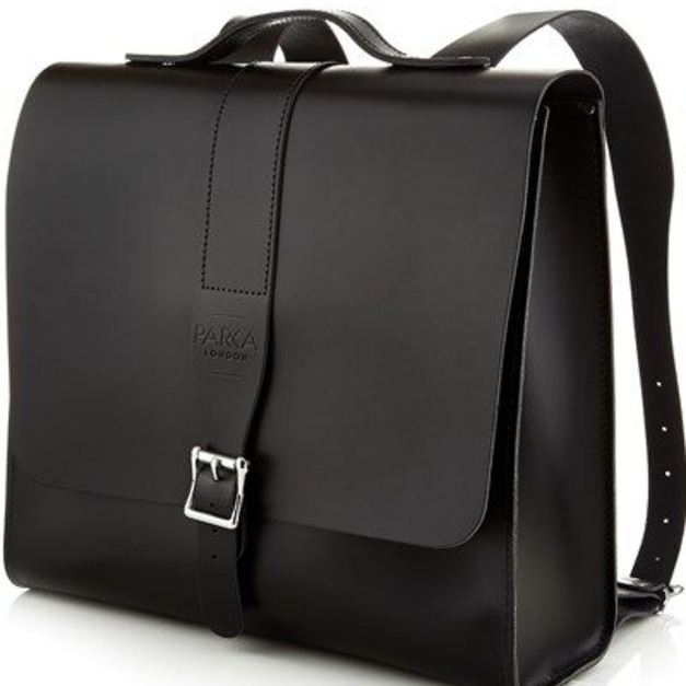 【Parka London 】英國原裝手工牛皮潮流後揹包 手提包 後背包 多功能兩用包 精湛工藝 (黑)
