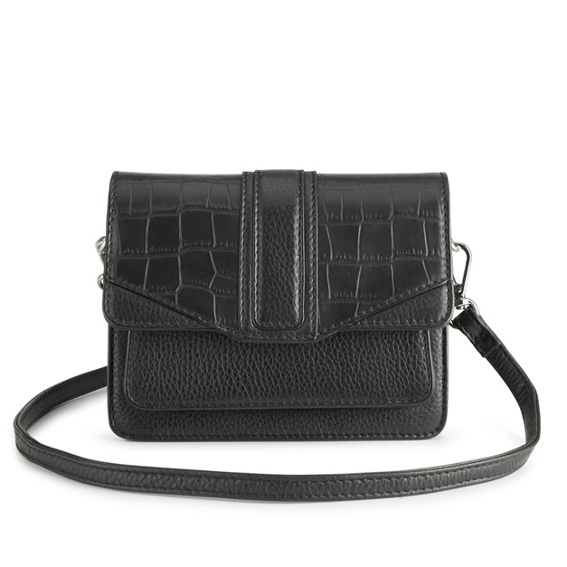 MARKBERG Carleen 丹麥手工牛皮個性卡琳多夾層小方包 肩揹包 斜背包 手拿包 側肩包 (鱷紋黑)