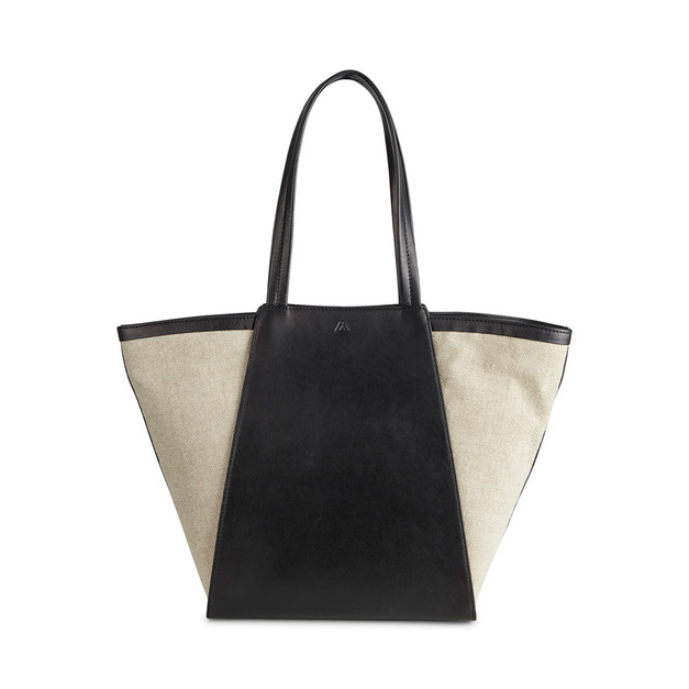 MARKBERG Blaise 丹麥手工牛皮典雅布萊斯側肩包 腋下包 手提包 托特包 真皮包 (亞麻帆布與牛皮 黑)