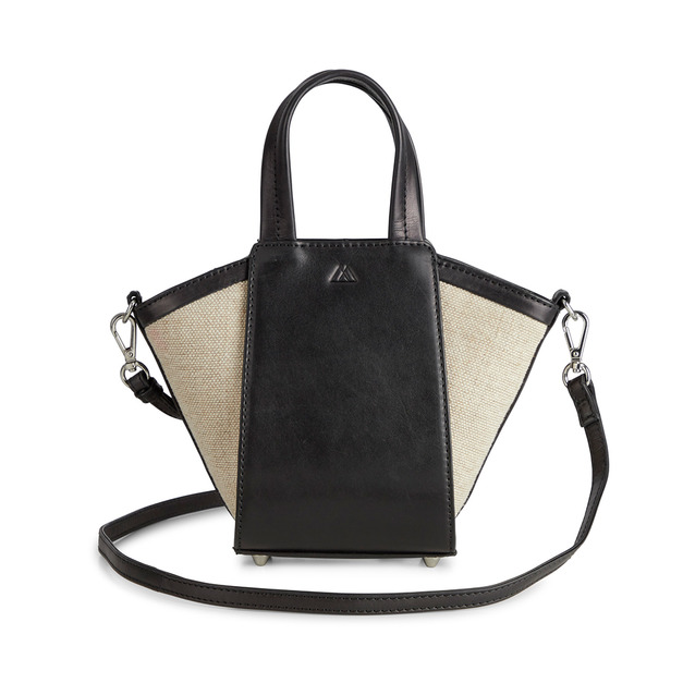 MARKBERG Haylen 丹麥手工牛皮典雅海倫肩背包 側肩包 斜背包 手提包 真皮包 小托特包 (亞麻帆布與牛皮 黑)