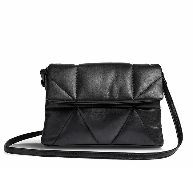 MARKBERG Cynthia 丹麥手工羊皮個性辛西亞幾何多夾層肩背包 斜背包 側肩包 真皮包 (格調黑)