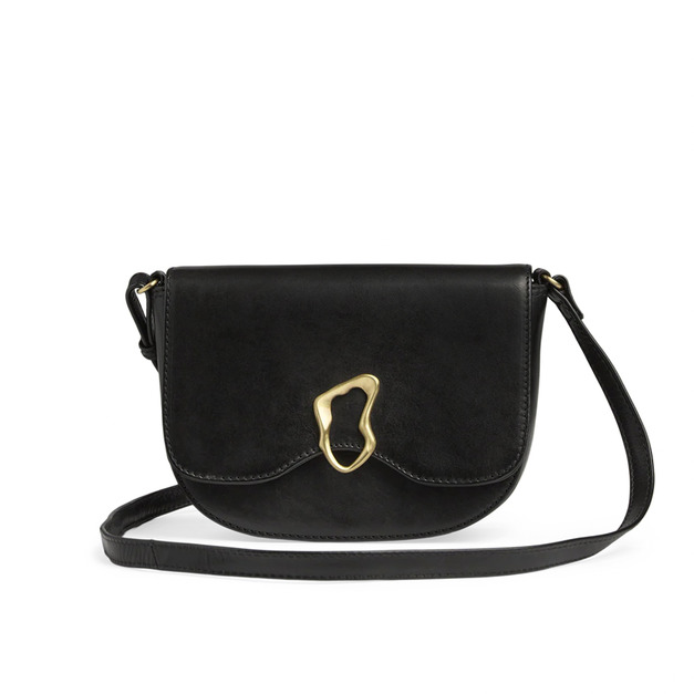 MARKBERG Kaden 丹麥手工牛皮時尚卡登謎光釦飾馬鞍包 肩揹包 斜背包 側肩包 (極簡黑)