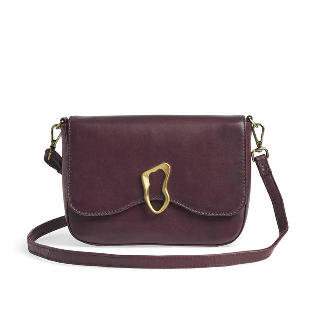 MARKBERG Morgana 丹麥手工牛皮時尚莫甘娜謎光釦飾多夾層方包 肩揹包 斜背包 側肩包 (勃根地紅)